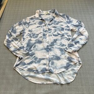 Cloth & Stone Anthropologie Womens Medium‎ Boho Button Up Shirt Blue Tie Dye